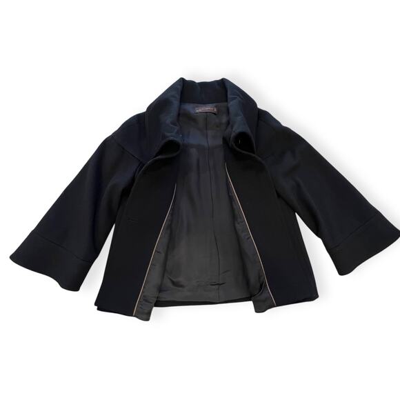 Zara Woman Retro Pea Coat Black 100 Percent Wool Size Large - Picture 6 of 12